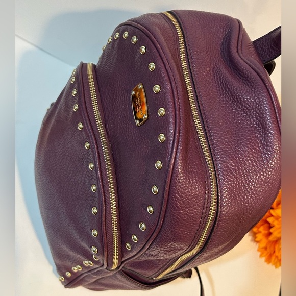 Michael Kors Burgundy Studded Leather Backpack Travel Bag - Picture 5 of 10